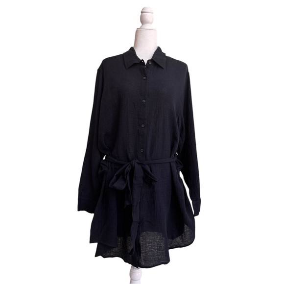 Andie Swim The Corvo Black Button Up Collared Long Sleeve Womens Size XXL Belted - Picture 1 of 16